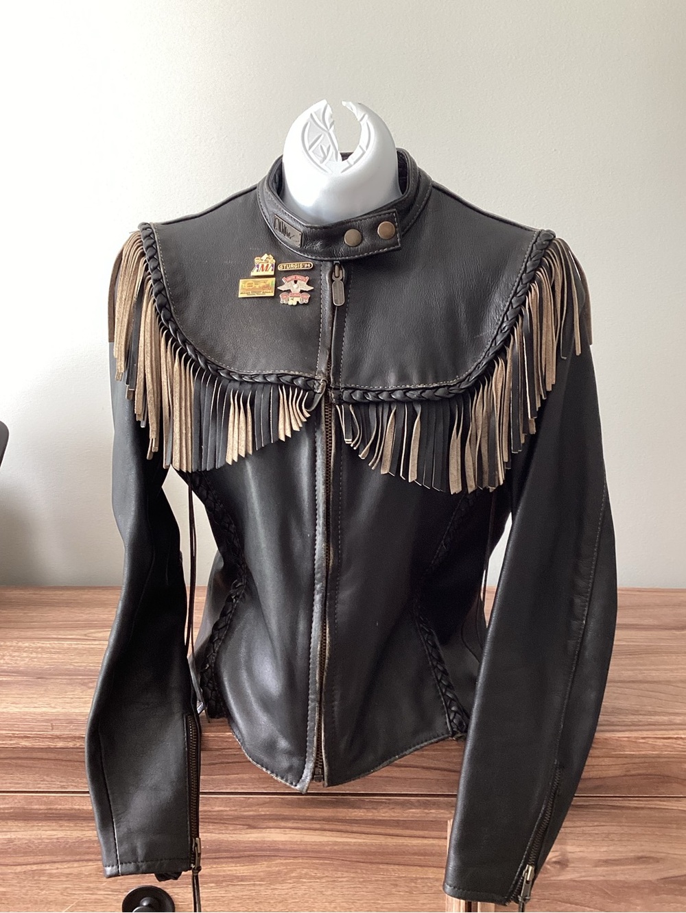 Y2K Harley-Davidson Willie G Leather Angel Wings Fringe Motorcycle Jacket 36 | S
